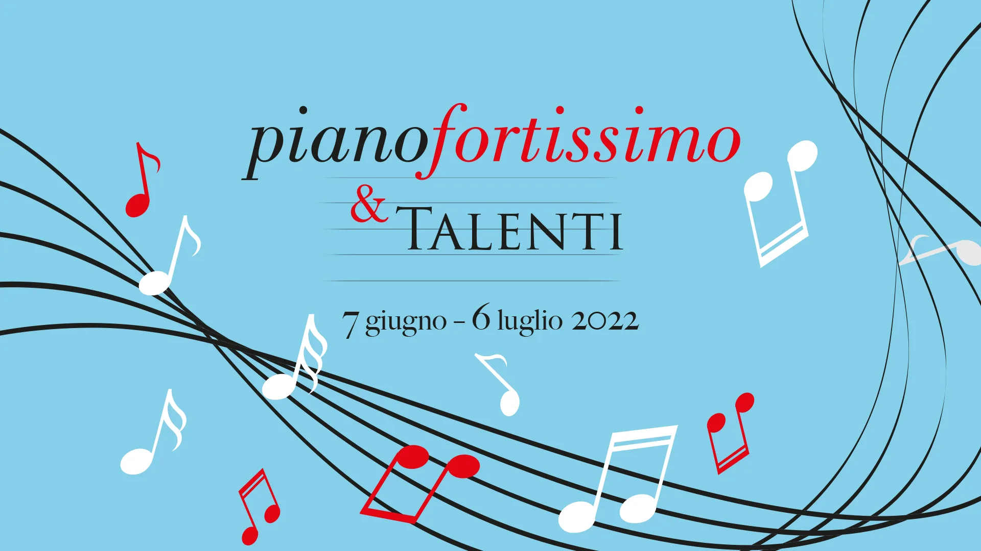 Grafica azzurra per la rassegna Pianofortissimo%Talenti 2022